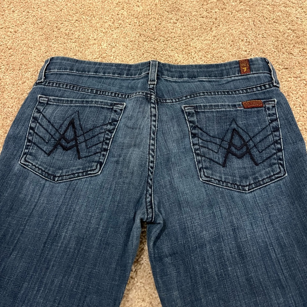Size 29, super soft, 7 for all mankind “A pockets.” 8 in rise, 31.5 in inseam